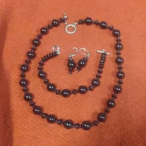 Black onyx necklace, bracelet and earrings set.